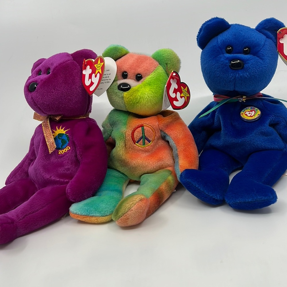 Peace the bear, millenium, and clubby beanie babies